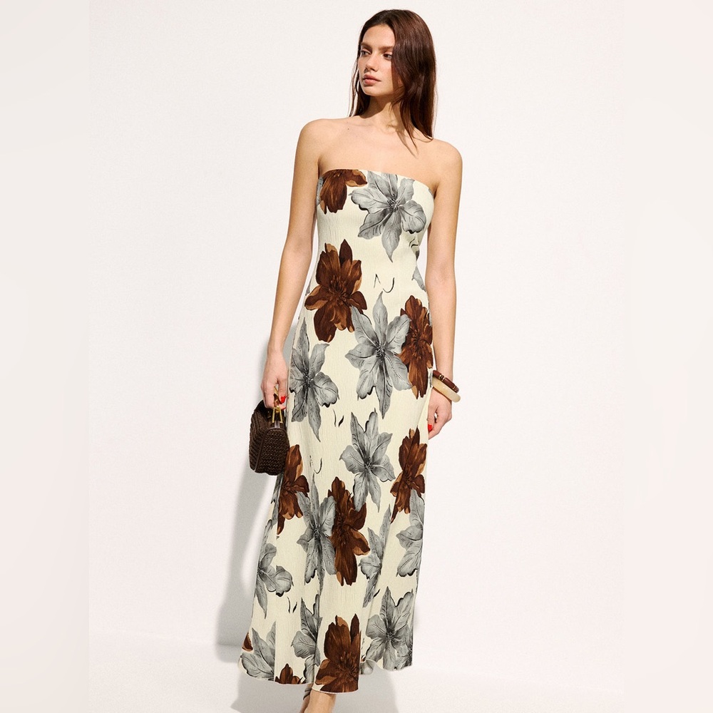 Commense Strapless Floral Maxi Dress